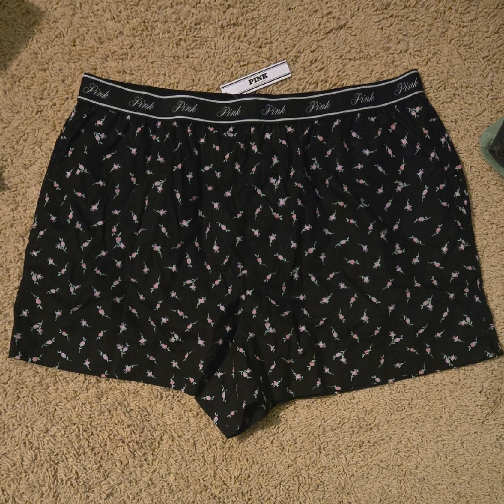 PINK Victoria's Secret Black Floral Pajama Shorts